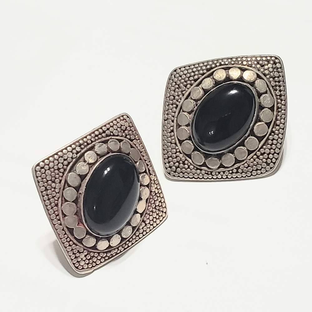 925 Vintage Black Onyx Silver Earrings